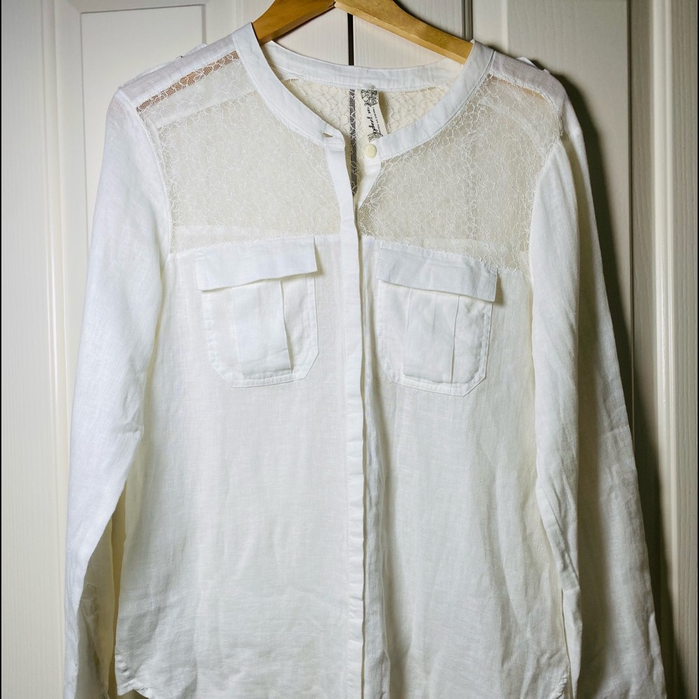 Free People Linen & Lace button down Tunic Top